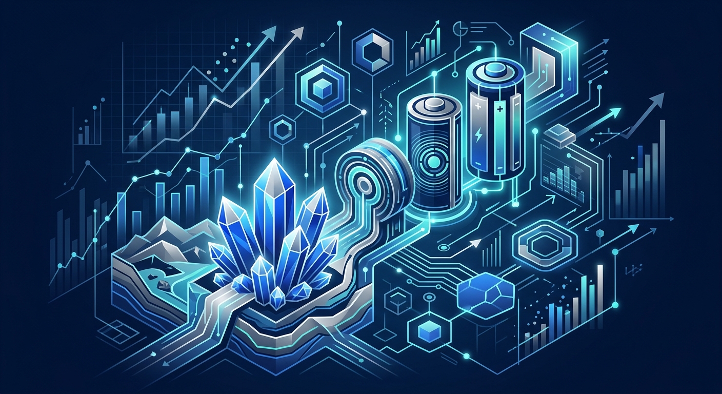Abstract illustration of lithium mining and battery mineral price trends